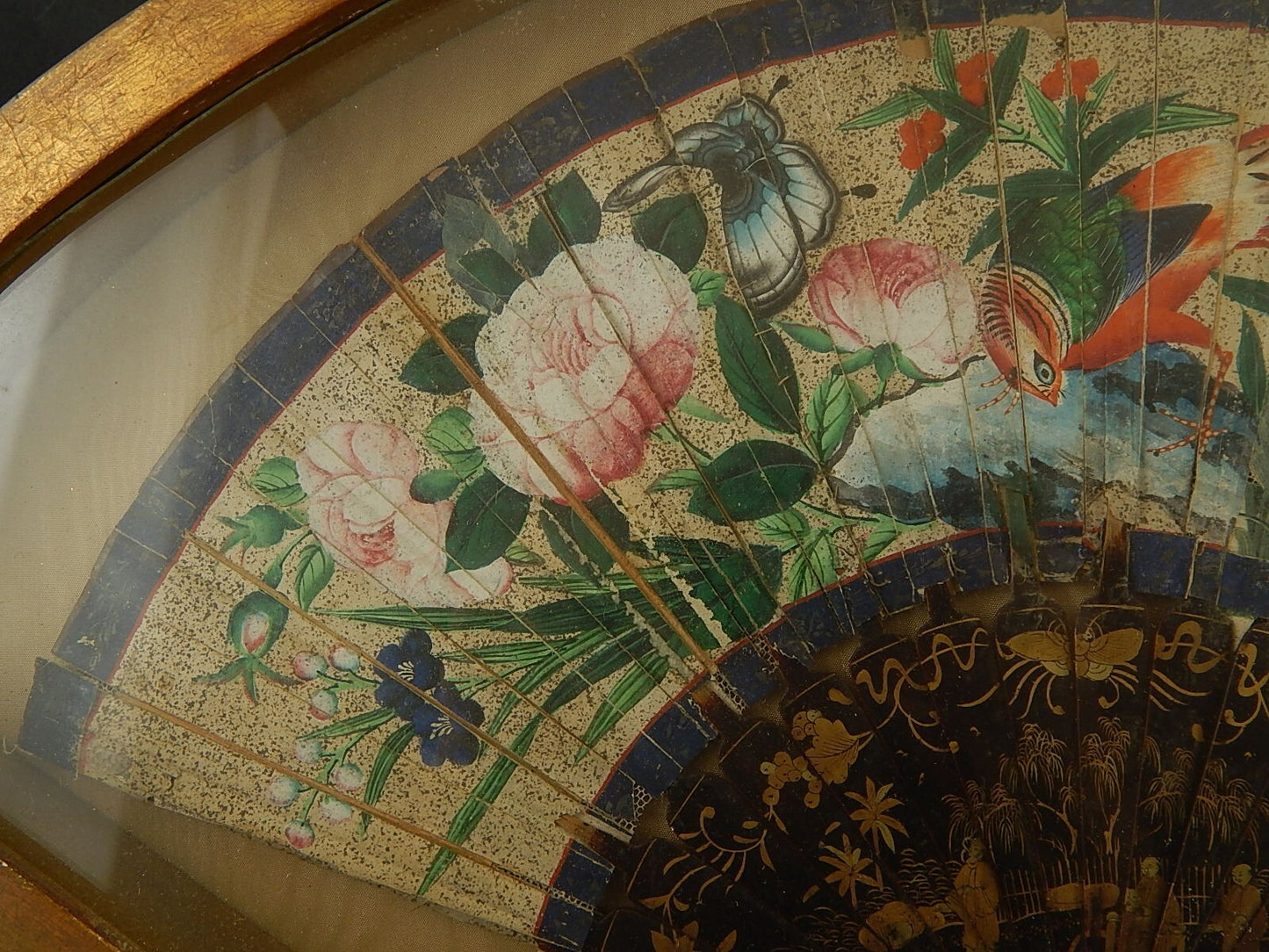 ANTICO PRIMO 800 VENTAGLIO ORIENTALE IN CARTA E STECCHE LEGNO DIPINTE IN ORO
