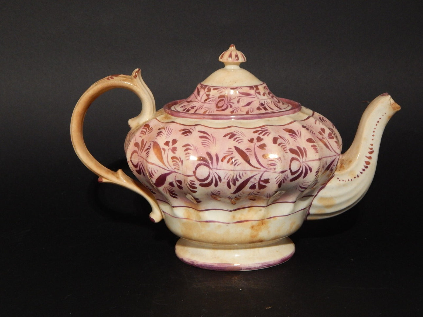 ANTICA GEORGIANA TEIERA PORCELLANA LUSTRO ROSA STAFFORDSHIRE PRIMA META' 1800