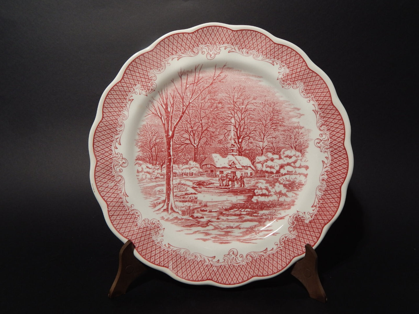 VINTAGE PIATTO CERAMICA FONTEBASSO PAESAGGIO BIANCO ROSSO SWISS LANDSCAPE CM 25