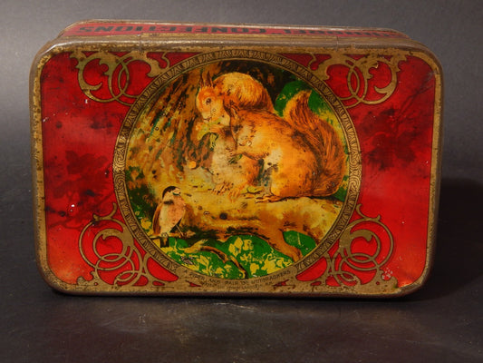 COLLEZIONE ANTICA ORIGINALE RARA SCATOLA LATTA INGLESE SQUIRREL CONFECTIONS