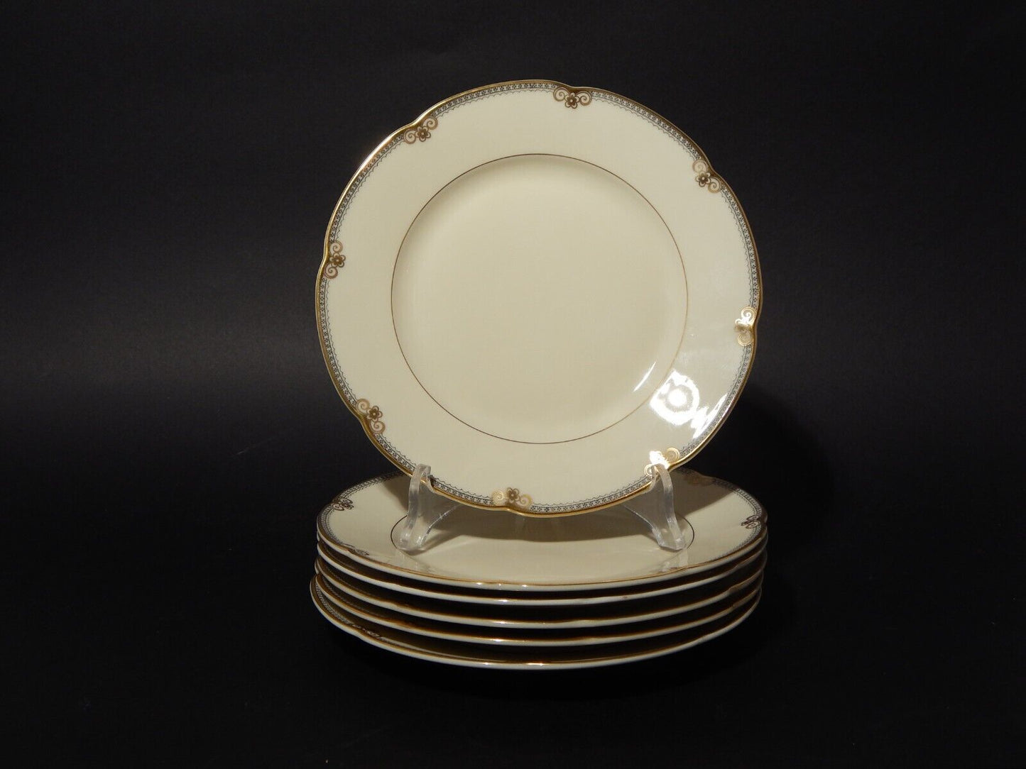 ANTICO EPOCA ART DECO SERVIZIO TORTA DESSERT 6 PIATTI PORCELLANA ROYAL TETTAU