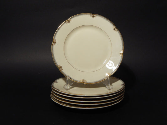 ANTICO EPOCA ART DECO SERVIZIO TORTA DESSERT 6 PIATTI PORCELLANA ROYAL TETTAU