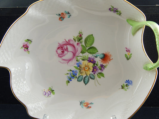 PORCELLANA HEREND VASSOIO FOGLIA DIPINTO A MANO PRIMAVERA COLLEZIONE PRINTEMPS