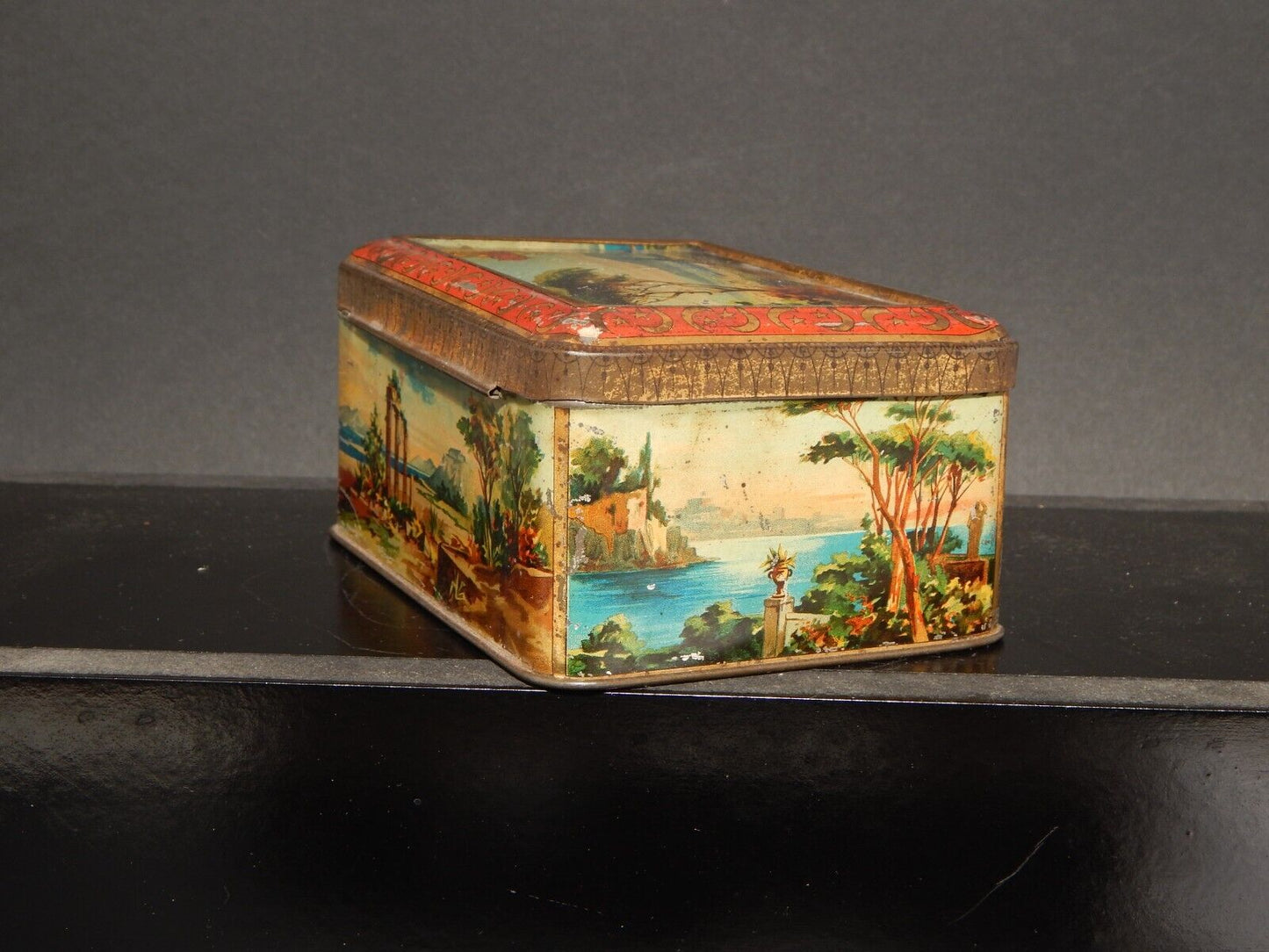 COLLEZIONE ANTICA SCATOLA COFANETTO DI LATTA OLIBET BISCUITS GOLFO DI NAPOLI