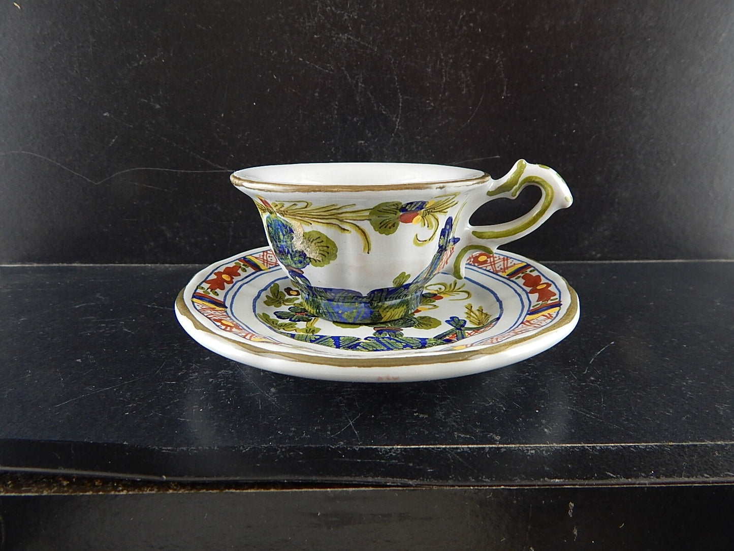 VINTAGE TAZZA CAFFE' AL GAROFANO CERAMICA MAIOLICA VECCHIA FAENZA HANDMADE ITALY
