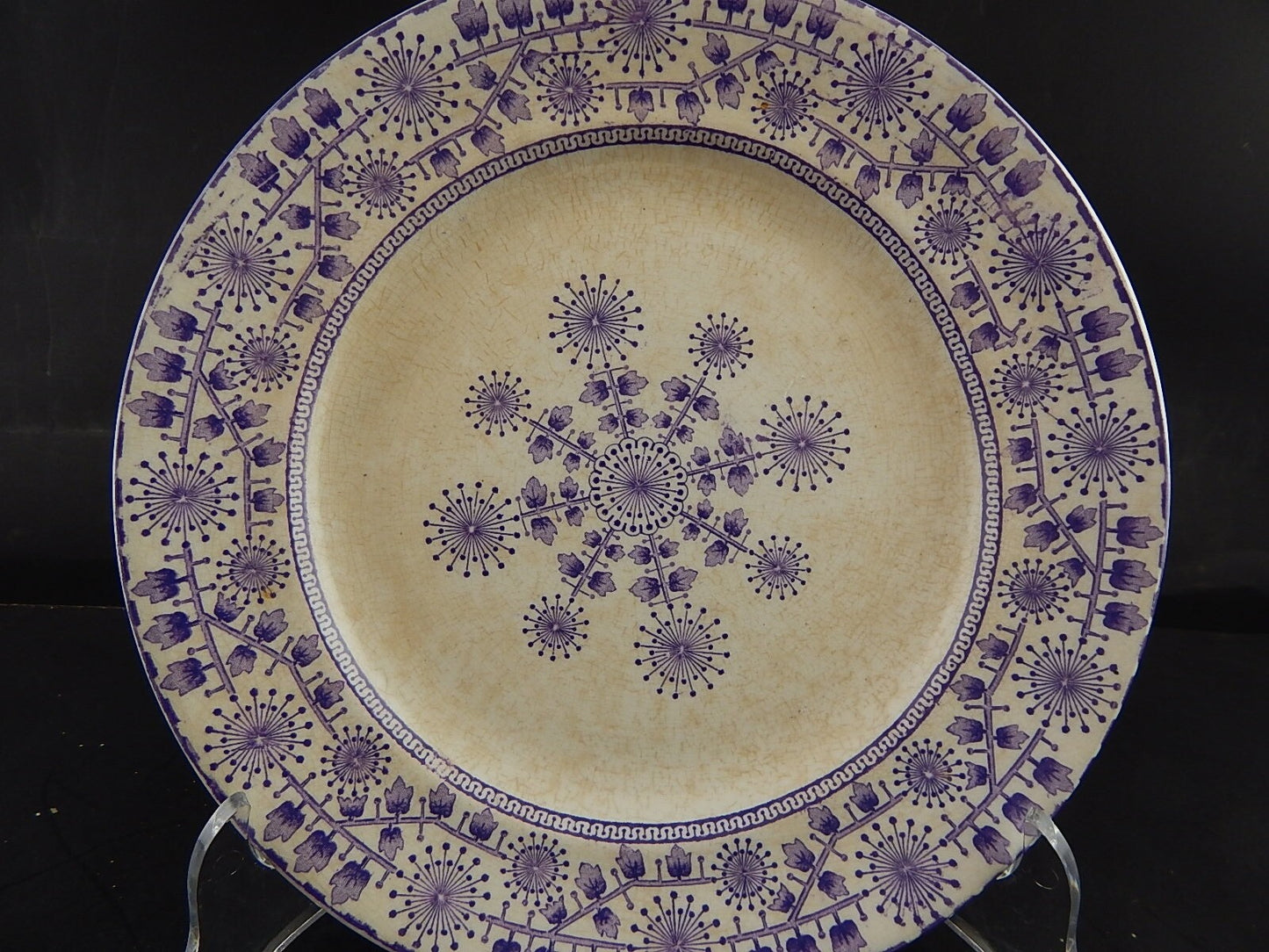 ANTICO PIATTO CERAMICA META' 800 GUSTAVSBERG TRANSFERWARE VIOLA #9428