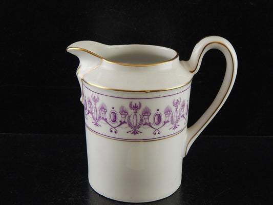 ANTICA PREZIOSA LATTIERA STILE IMPERO IN PORCELLANA BIANCA DECORATA VIOLA E ORO