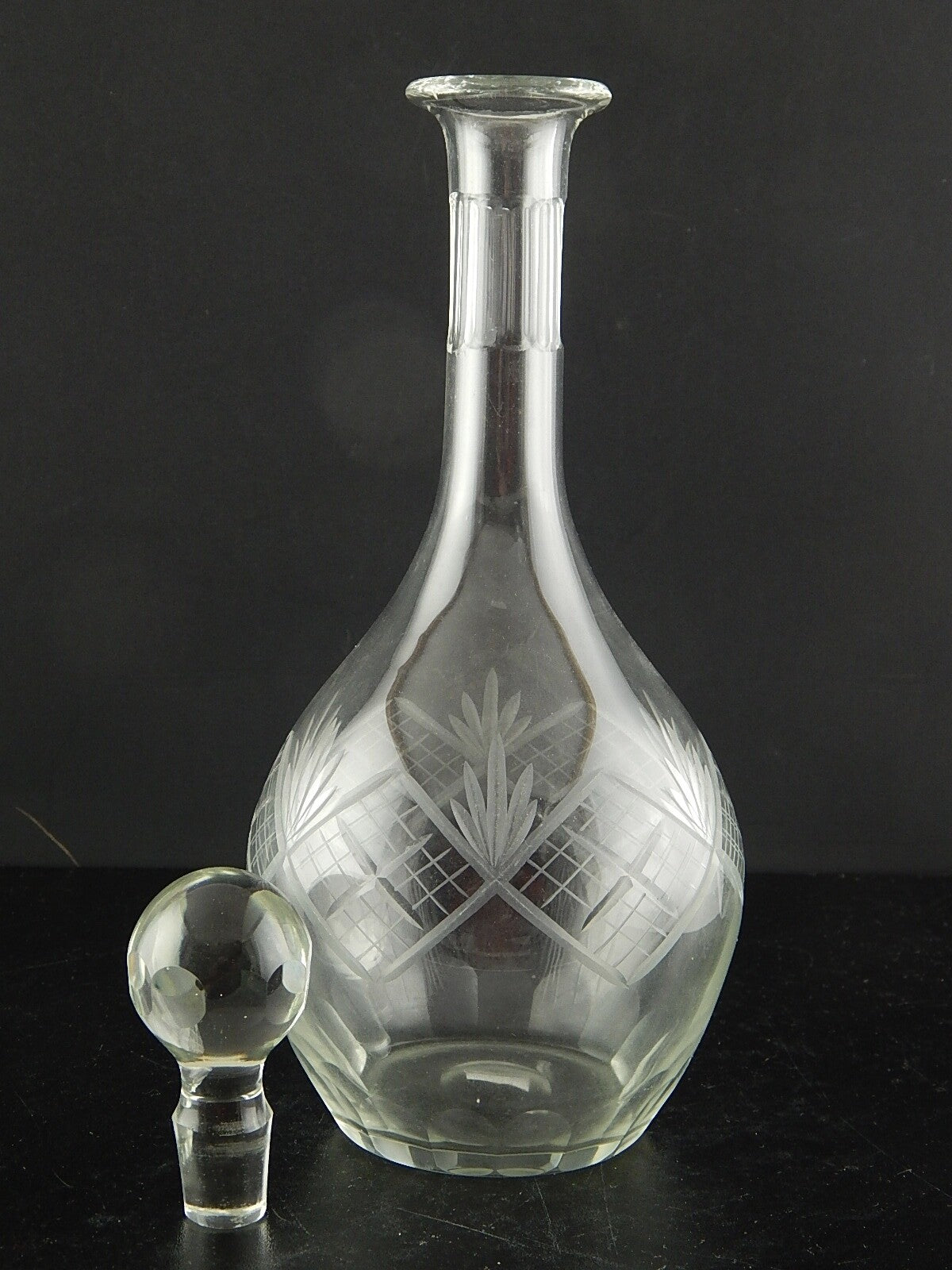 ANTICA RARA BOTTIGLIA TAVOLA ART DECO CRISTALLO MOLATO INCISO BOEMIA