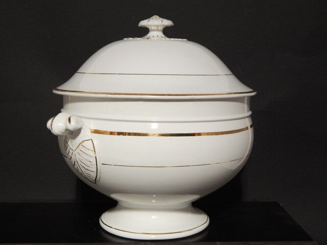 ANTICA RARA ZUPPIERA CERAMICA RICHARD MILANO FINE 800 BIANCO E ORO STILE IMPERO