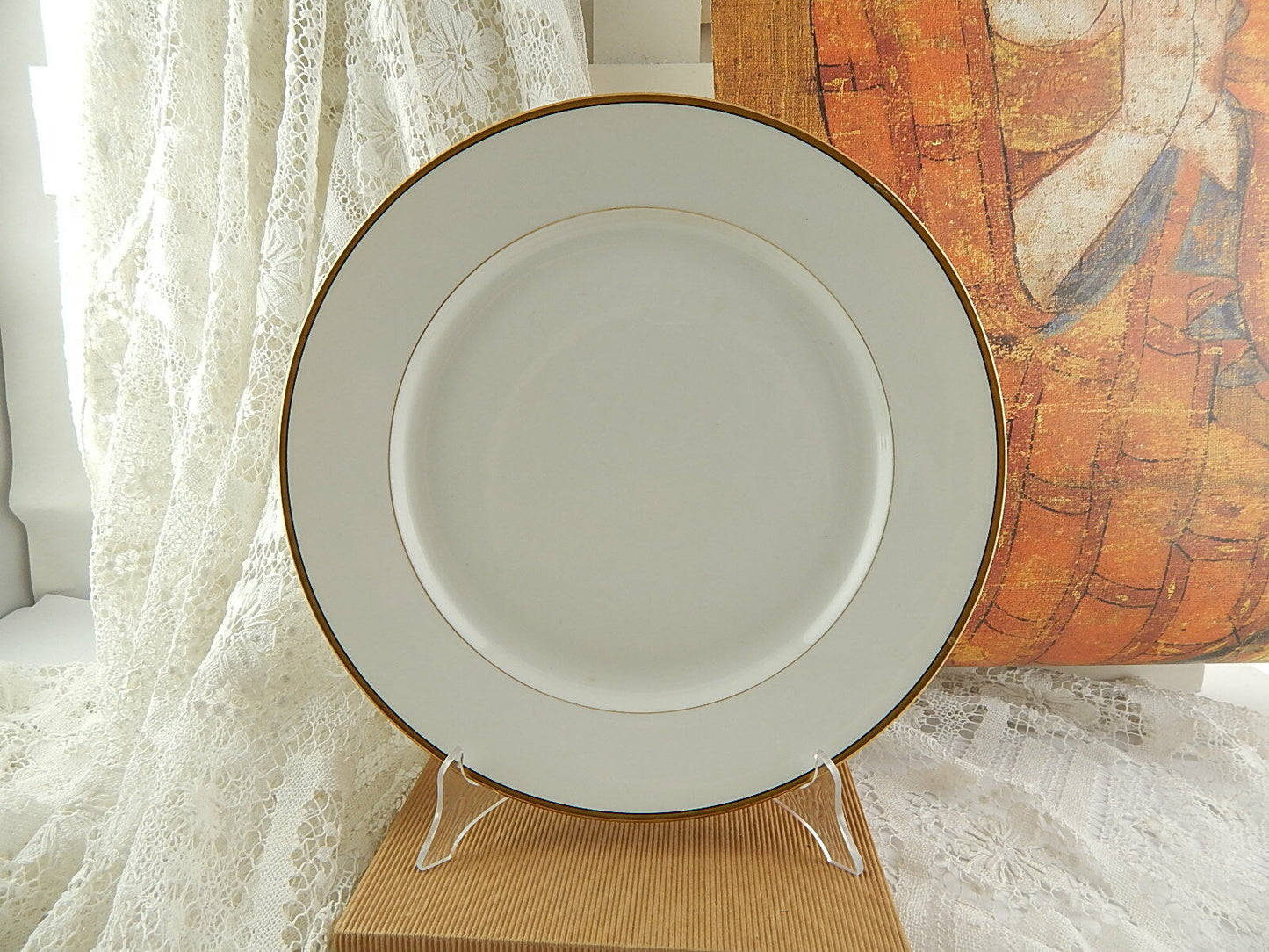 RARO PREZIOSO PIATTO PORTATA IMPERO AVORIO E ORO RAYNAUD &C. LIMOGES PORCELLANA