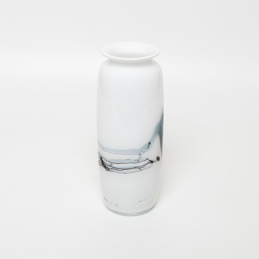 VASO VETRO OPALINO BIANCO CON DECORO BLU HOLMEGARD ATLANTIS MICHAEL BANG CM 20