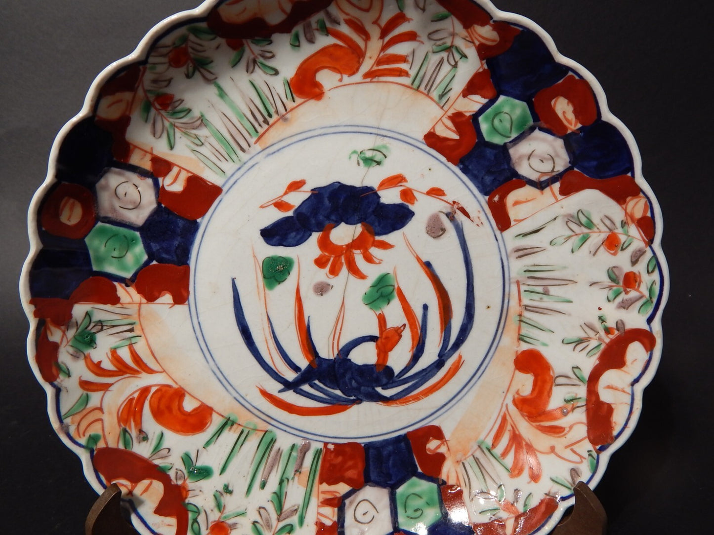ANTIQUARIATO ORIENTALE PIATTO PORCELLANA GIAPPONE IMARI DIPINTO MANO XIX SEC #
