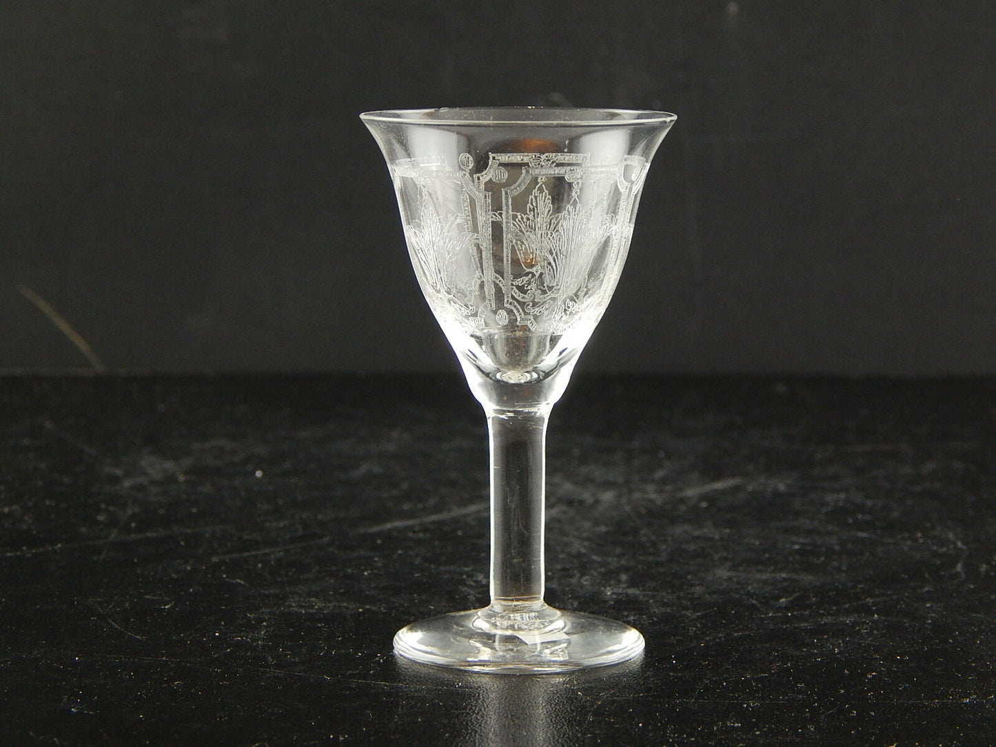 ANTICO ART DECO BICCHIERE CALICE CRISTALLO CON DECORO SERIGRAFATO #7354