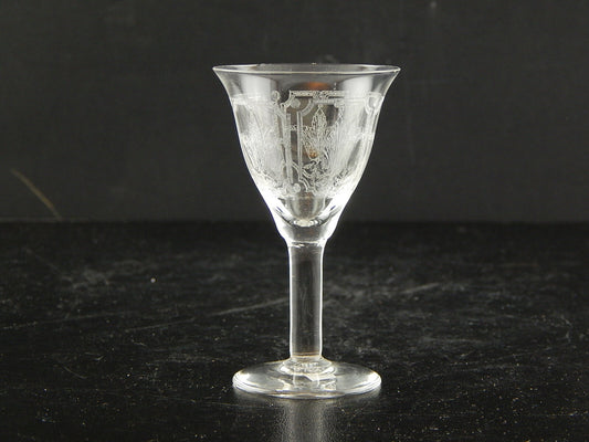 ANTICO ART DECO BICCHIERE CALICE CRISTALLO CON DECORO SERIGRAFATO #7354