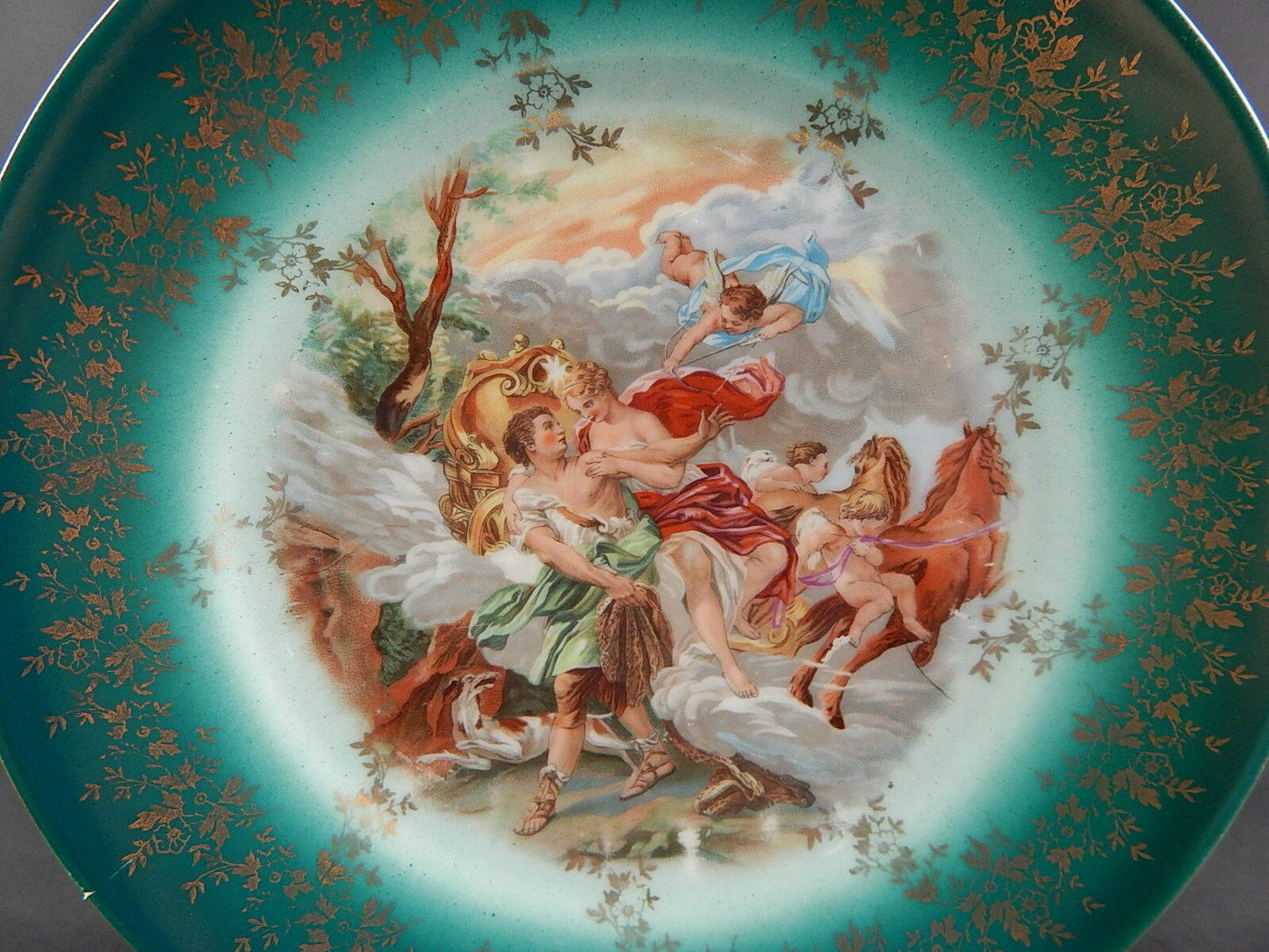 ANTICO RARO PIATTO PORCELLANA IMPERO VIENNA COLLEZIONE SCENA MITOLOGICA DIFETTO