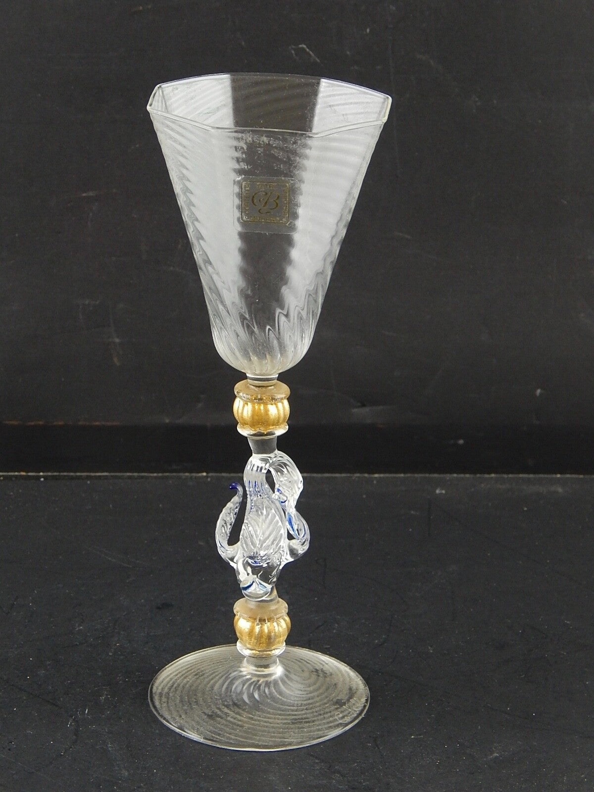 TIPETTO CALICE MURANO VETRO SOFFIATO RIGATO PESCE FIRMATO CORTELLA & BALLARIN