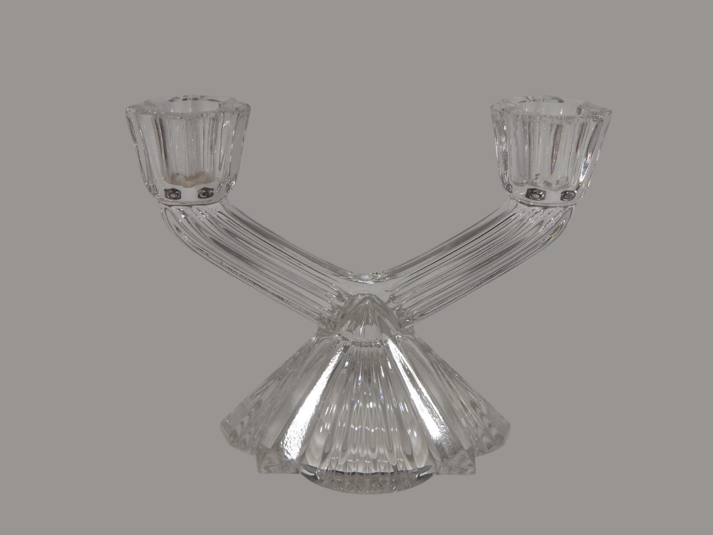 ANTICO ART DECO' PREZIOSO PORTA CANDELA CANDELIERE CRISTALLO MOLATO A 2 BRACCI