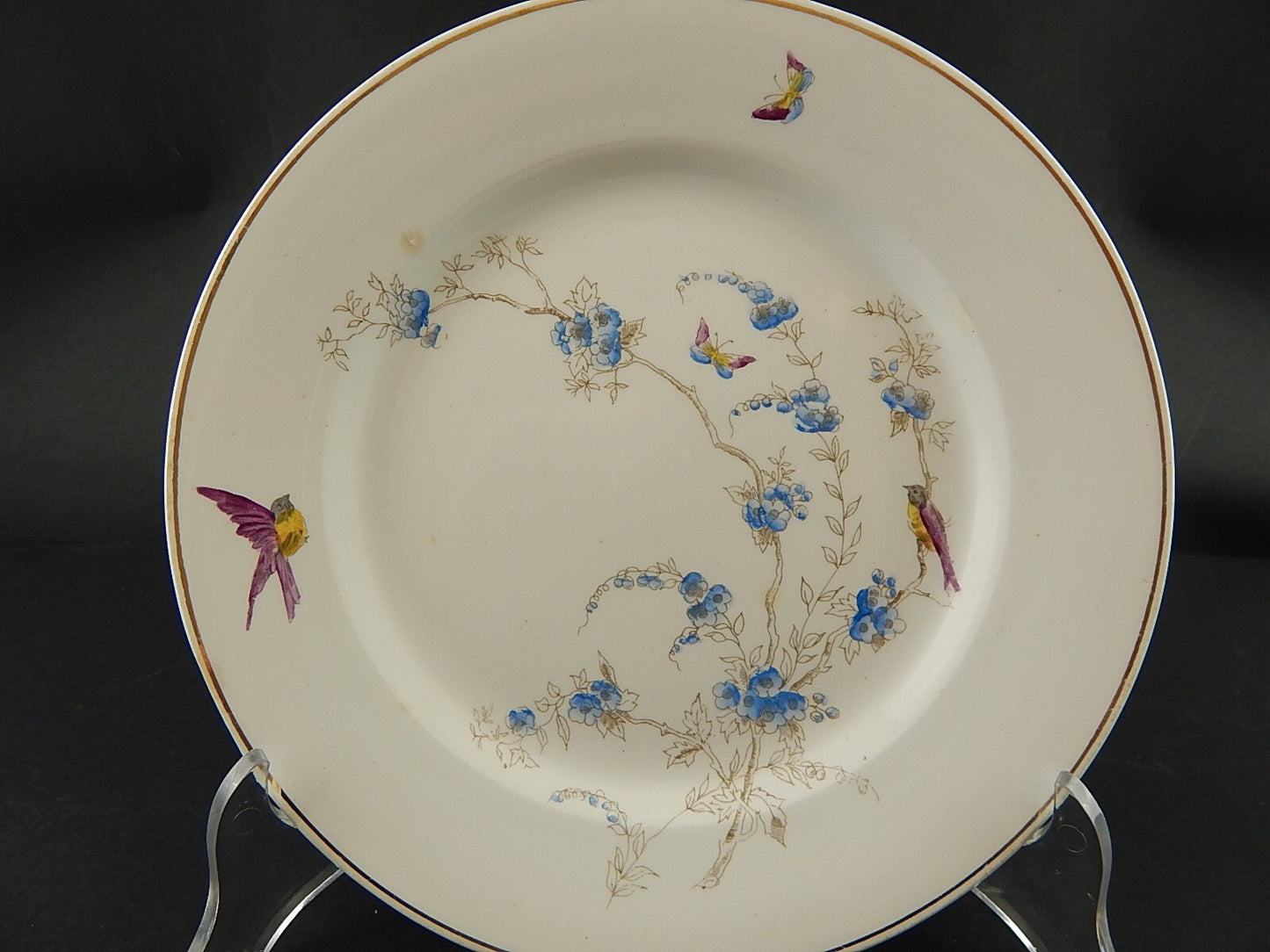 ANTICO PIATTO PIANO CERAMICA RICHARD MILANO FIORI FARFALLE UCCELLINI A756