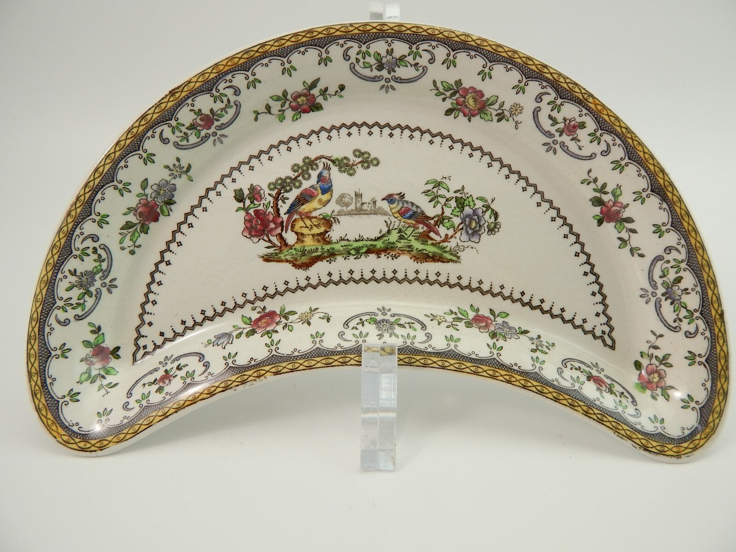 ANTICO PIATTO MEZZA LUNA SEMI PORCELLANA COPELAND LATE SPODE CHELSEA DIFETTO