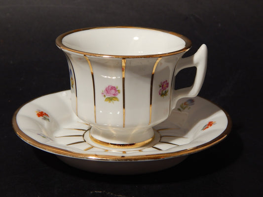 ANTICA PREZIOSA TAZZINA PORCELLANA KRAUTHEIM FIORI POLICROMI E ORO STILE IMPERO