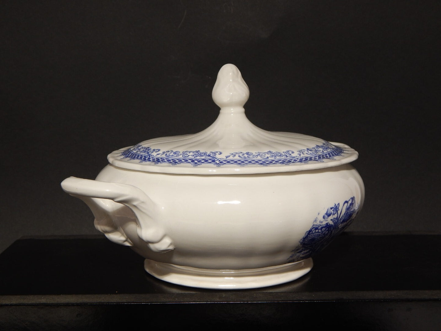 VINTAGE ZUPPIERA LEGUMIERA CERAMICA S.C.I. LAVENO DIAMONDSTONE BIANCO BLU