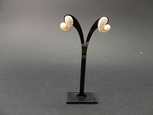 VINTAGE BIJOUX GIOIELLI ORECCHINI DORATI CON PERLE E CRISTALLI ANNI '70