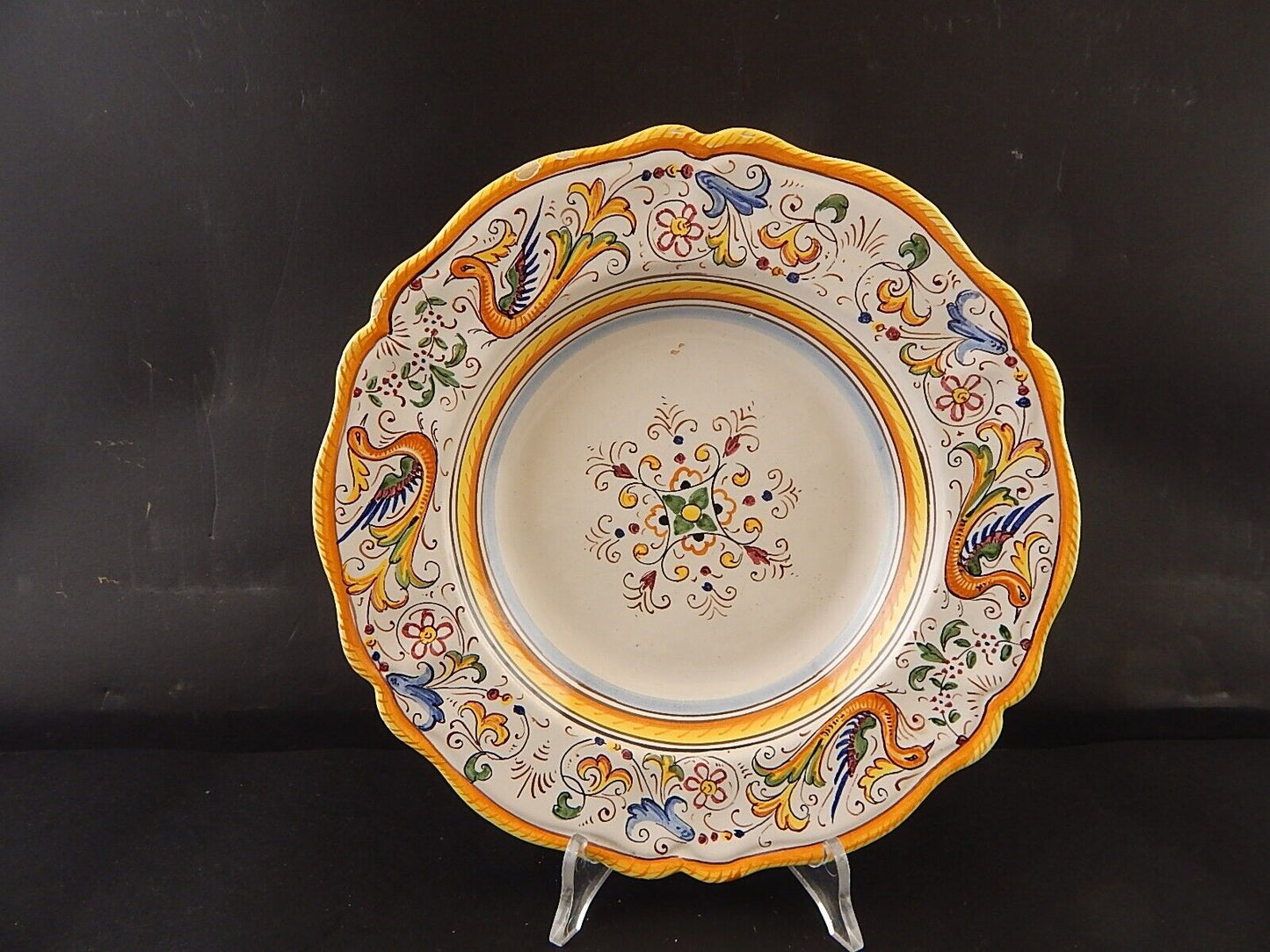 ANTICO PIATTO FONDO CERAMICA MAIOLICHE DERUTA PERUGIA 1900 DECORO RINASCIMENTALE