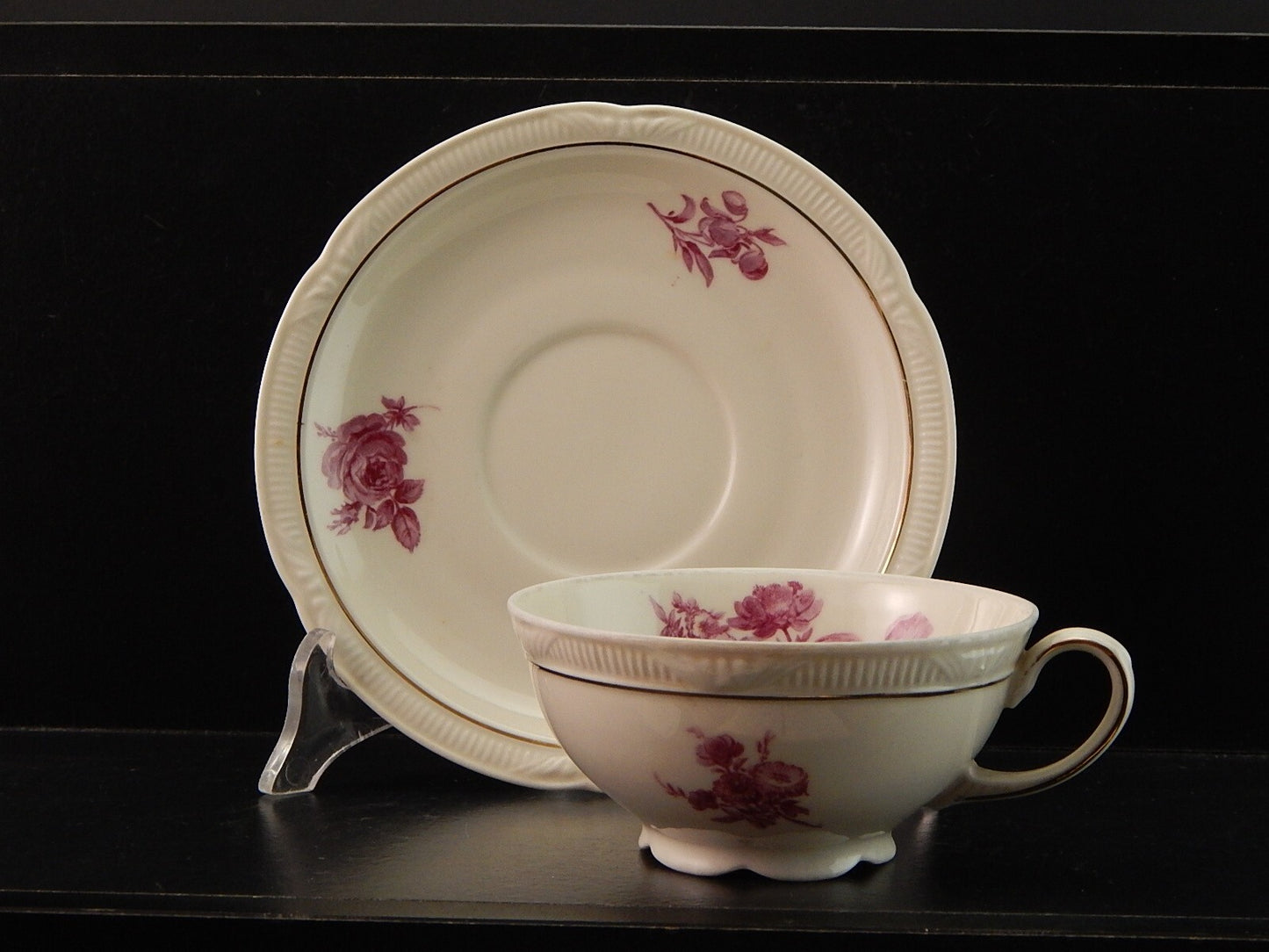 PREZIOSO ANTICO TRIO TE' PORCELLANA ZEH SCHERZER BAVARIA DECORO ROSA FUCSIA