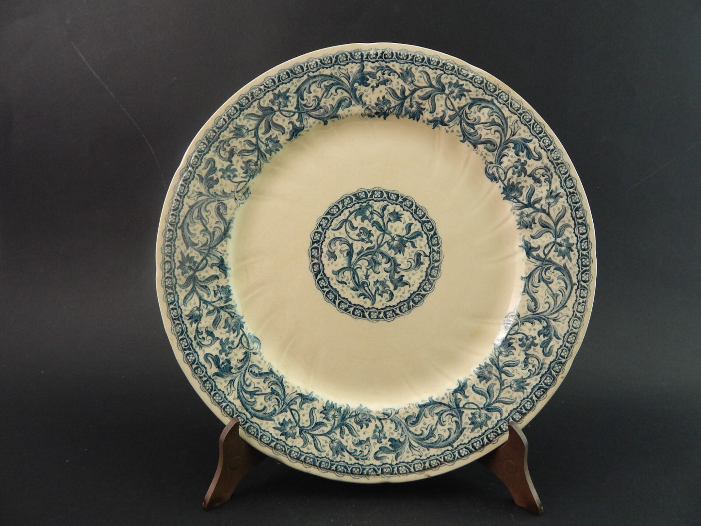 ANTICO RARO DEL 1923 PIATTO MAIOLICA CERAMICA GIEN DECORO BLU ALLA ROUEN #1761