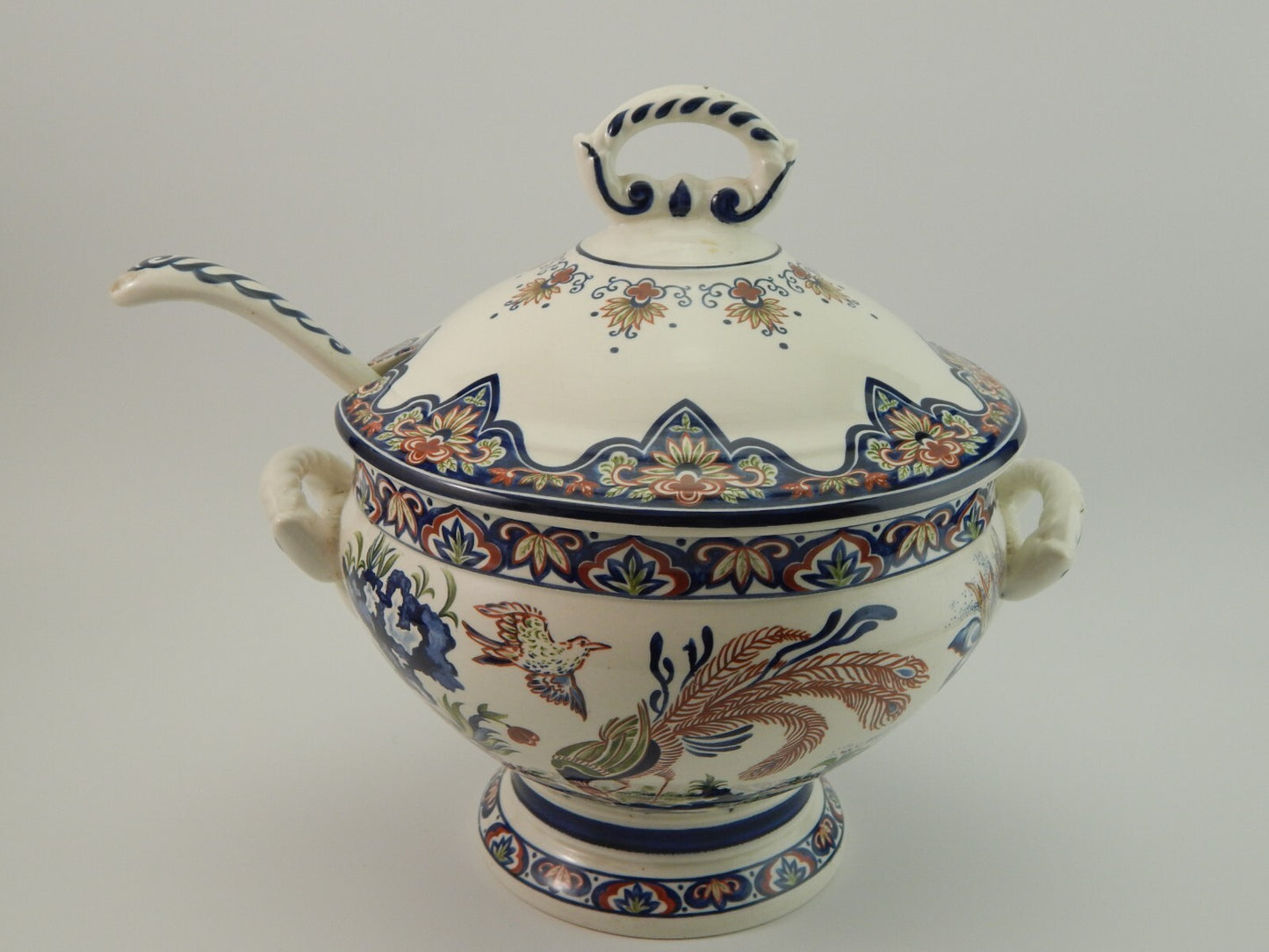 VINTAGE ZUPPIERA E MESTOLO CENTROTAVOLA CERAMICA VIEUX RHODES BOCH FATTA A MANO