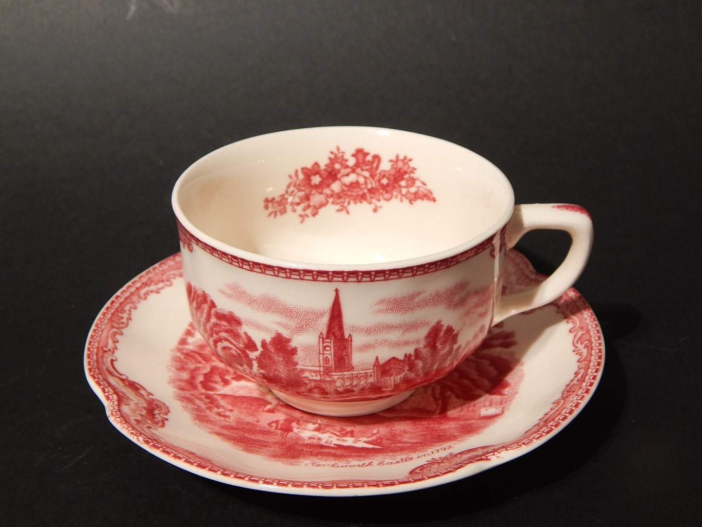 VINTAGE JOHNSON BROS OLD BRITAIN CASTLE TAZZA DA TE' SEMI PORCELLANA ROSSO