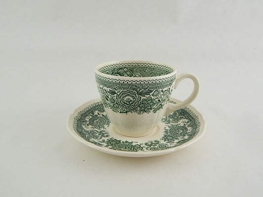 VINTAGE TAZZA TÈ PIATTO PORCELLANA VILLEROY&BOCH DECORO BURGENLAND GREEN VERDE