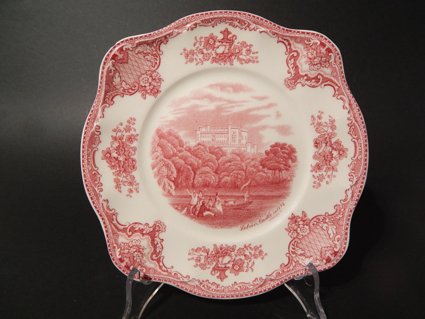 VINTAGE JOHNSON BROS OLD BRITAIN CASTLE PIATTO QUADRATO SEMI PORCELLANA ROSSO ##