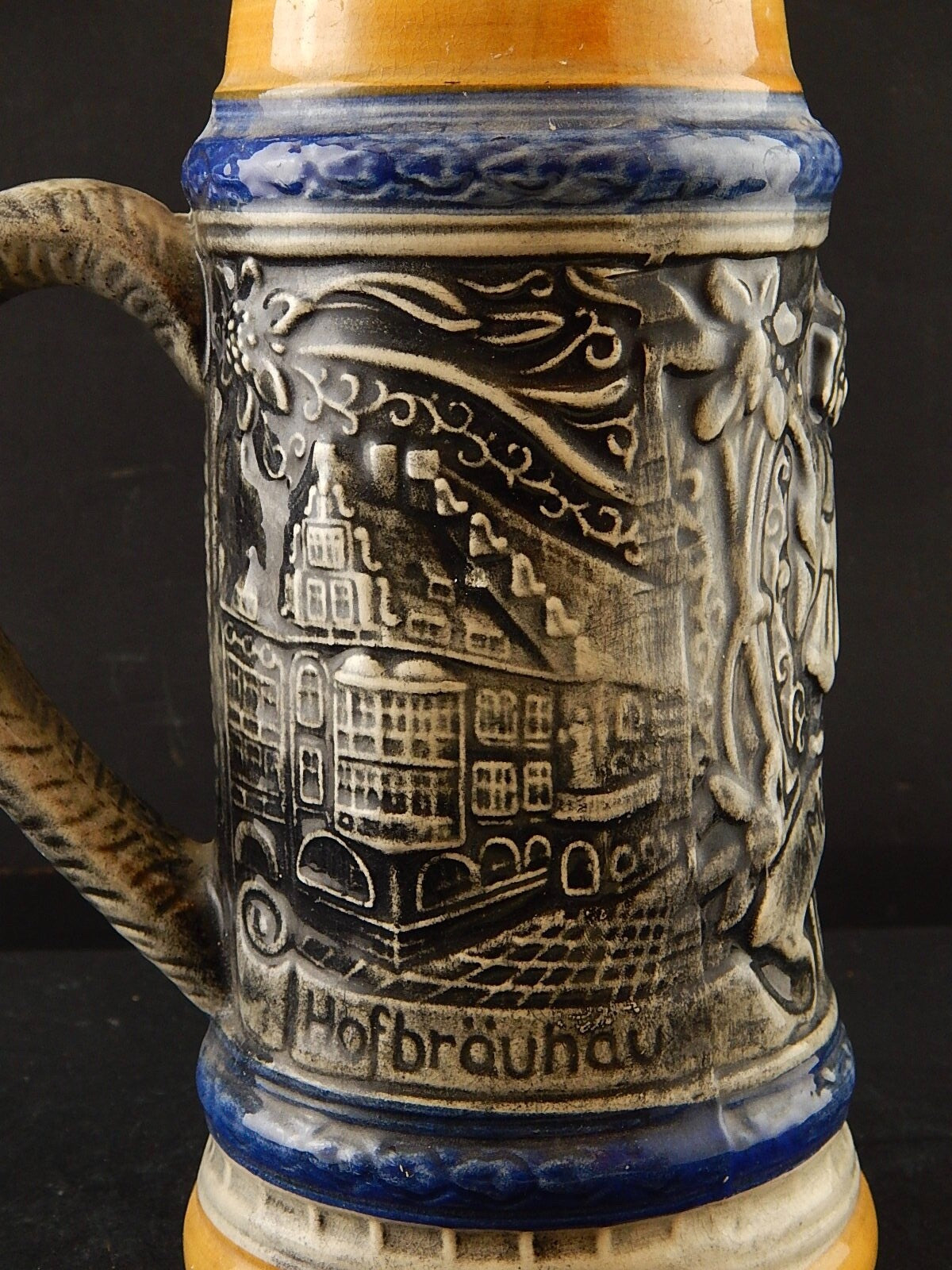 ANTICO AUTENTICO BOCCALE BIRRA MUNCHEN FRAUENKIRCHE CERAMICA TEDESCO COLLEZIONE