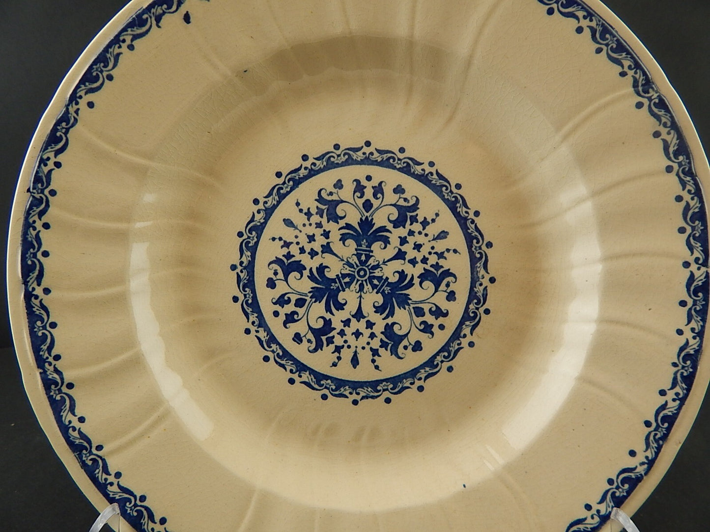 ANTICO 1875 PIATTO FONDO CERAMICA GIEN DECORO BLU ALLA ROUEN