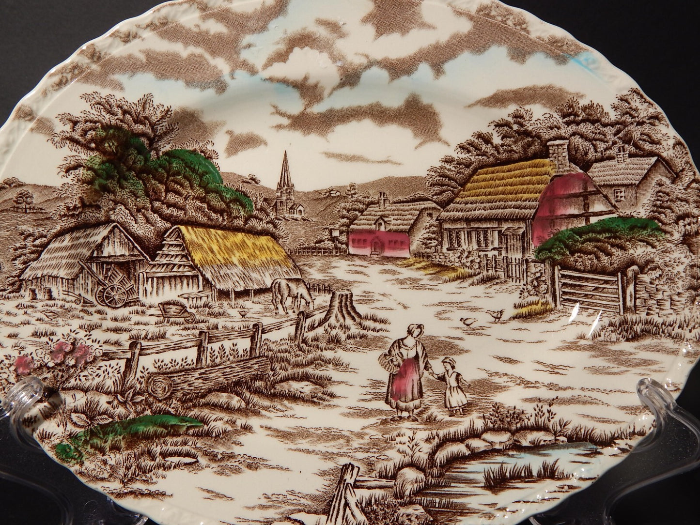 ANTICO VASSOIO CERAMICA INGLESE MYOTT DISEGNO RURAL SCENE STAMPA A MANO