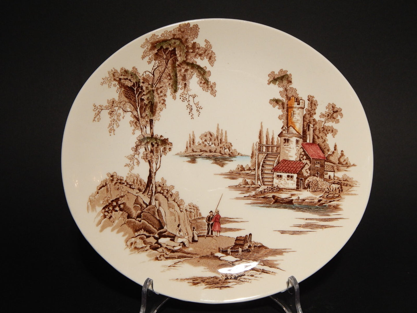 VINTAGE SET DESSERT 7 PIATTI PORCELLANA JOHNSON BROS THE OLD MILL INCISIONE MANO