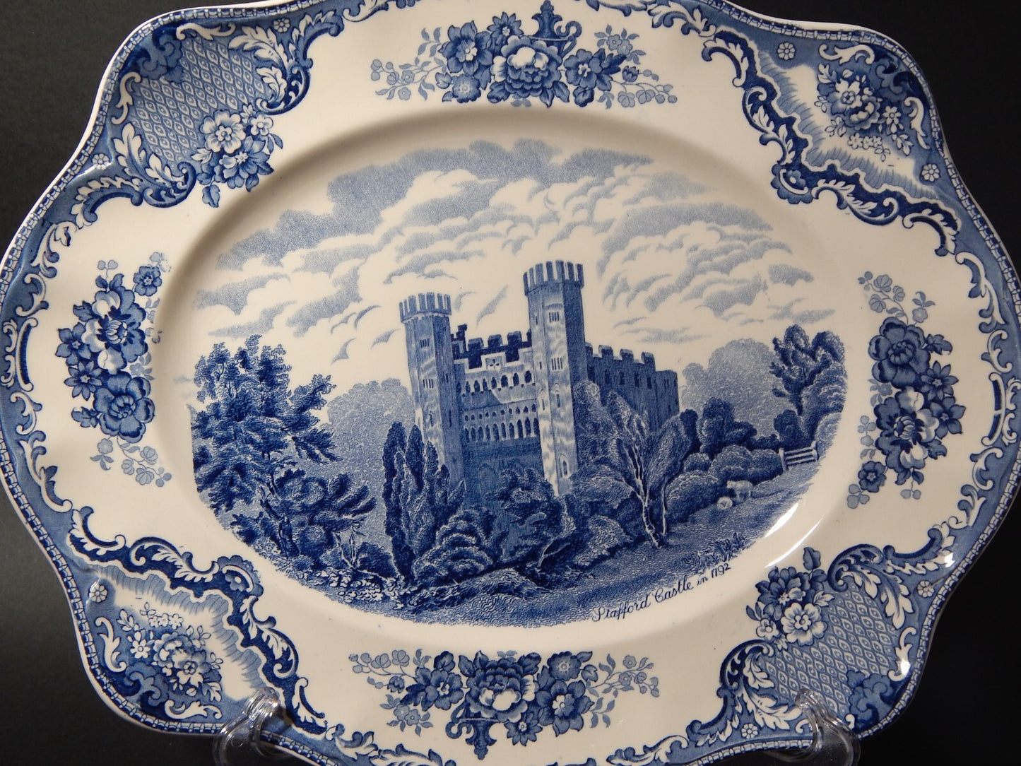 VINTAGE JOHNSON BROS OLD BRITAIN CASTLE BLU GRANDE VASSOIO SEMI-PORCELLANA