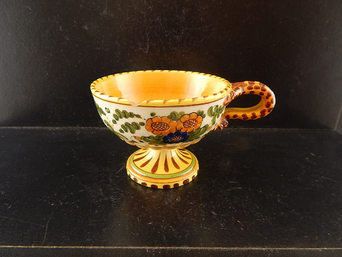 ANTICA TAZZA MAIOLICA CERAMICA POLICROMA FANTECHI ANSA A SERPE PRIMO 900 #8908