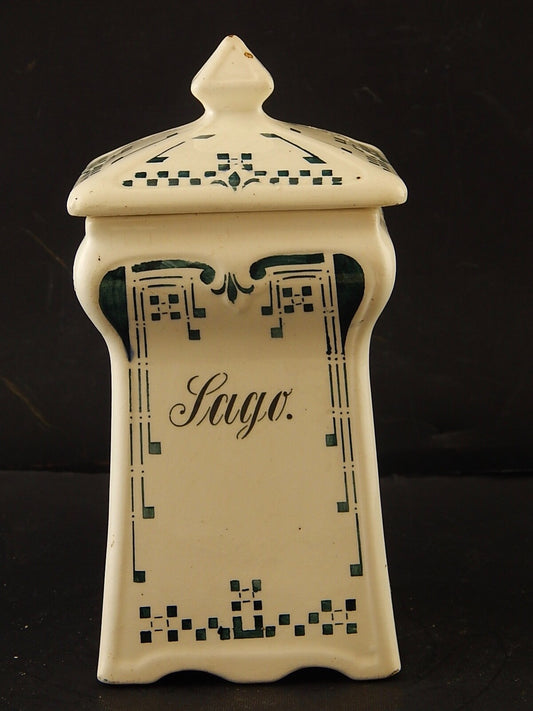 ANTICO RARO LIBERTY BARATTOLO CUCINA RIIS RISO CERAMICA DECORATO VERDE