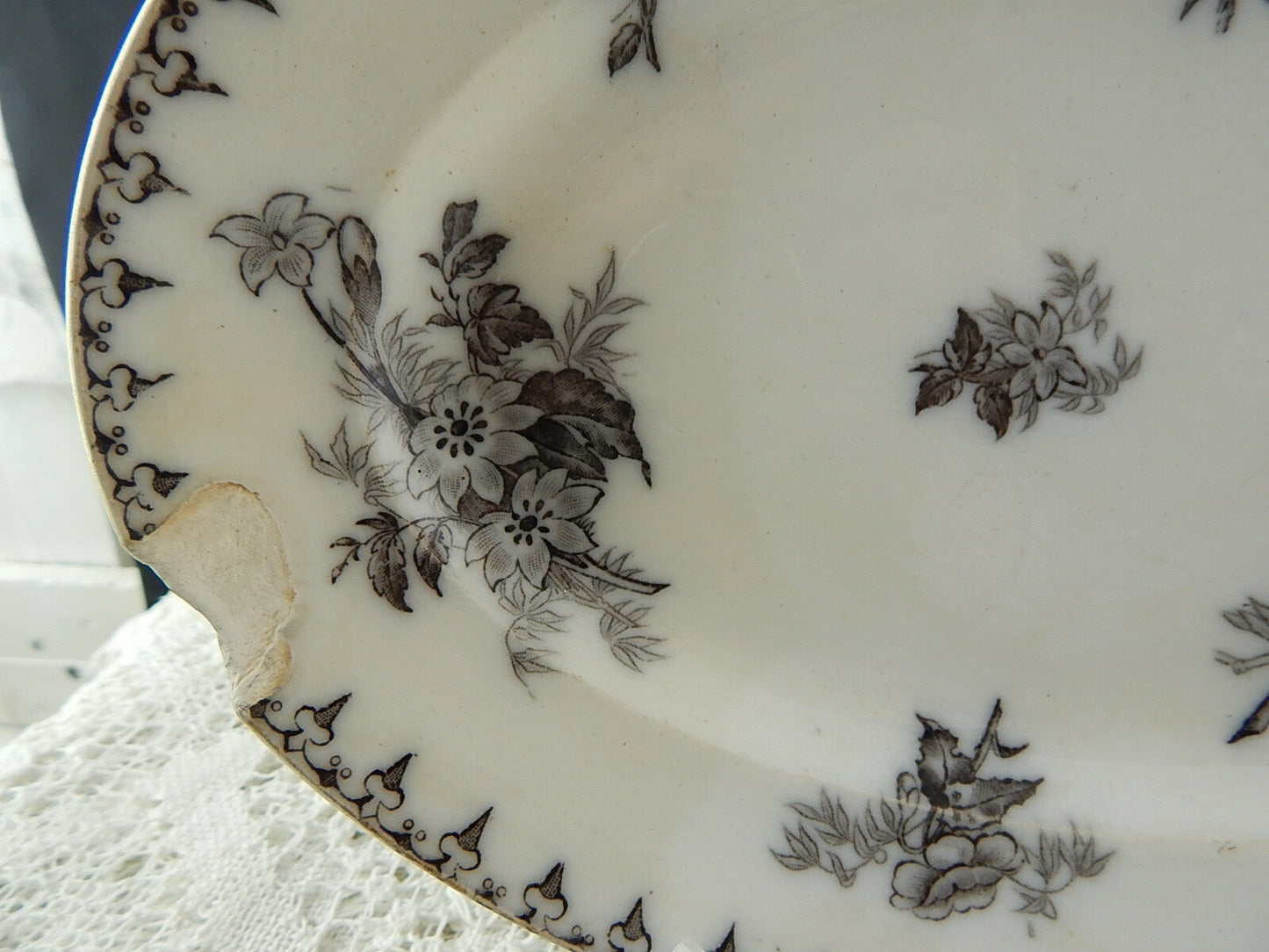 ANTICO VASSOIO CERAMICA SARREGUEMINES U&C COLLEZIONE FLORE 1800 ART NOUVEAU