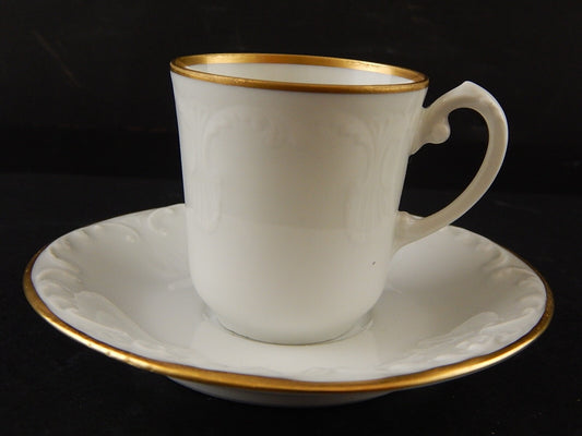 PREZIOSO SET CAFFE' TAZZINA PORCELLANA LIMOGES GIRAUD BIANCA PROFILO ORO