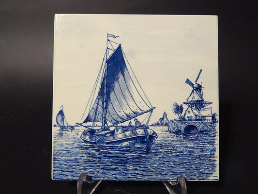 VINTAGE AUTENTICA PIASTRELLA MATTONELLA PORCELLANA DI DELFTS BLAUW BIANCO BLU ##