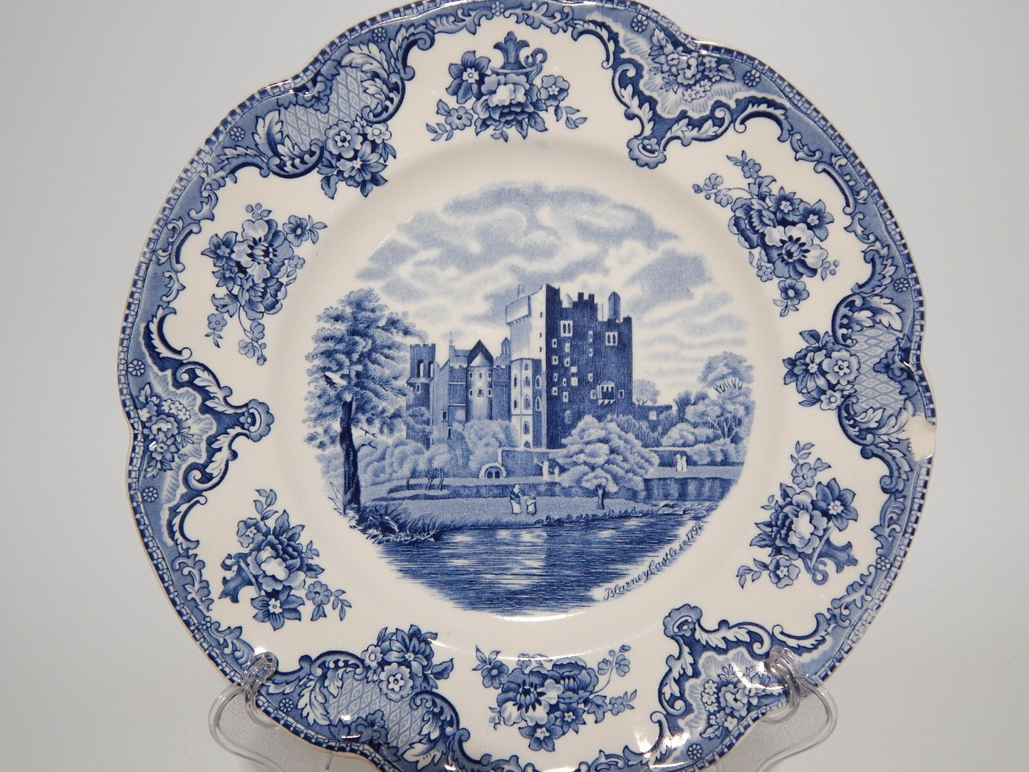 VINTAGE JOHNSON BROS OLD BRITAIN CASTLE BLU PIATTO PIANO PORCELLANA DIFETTO 1907