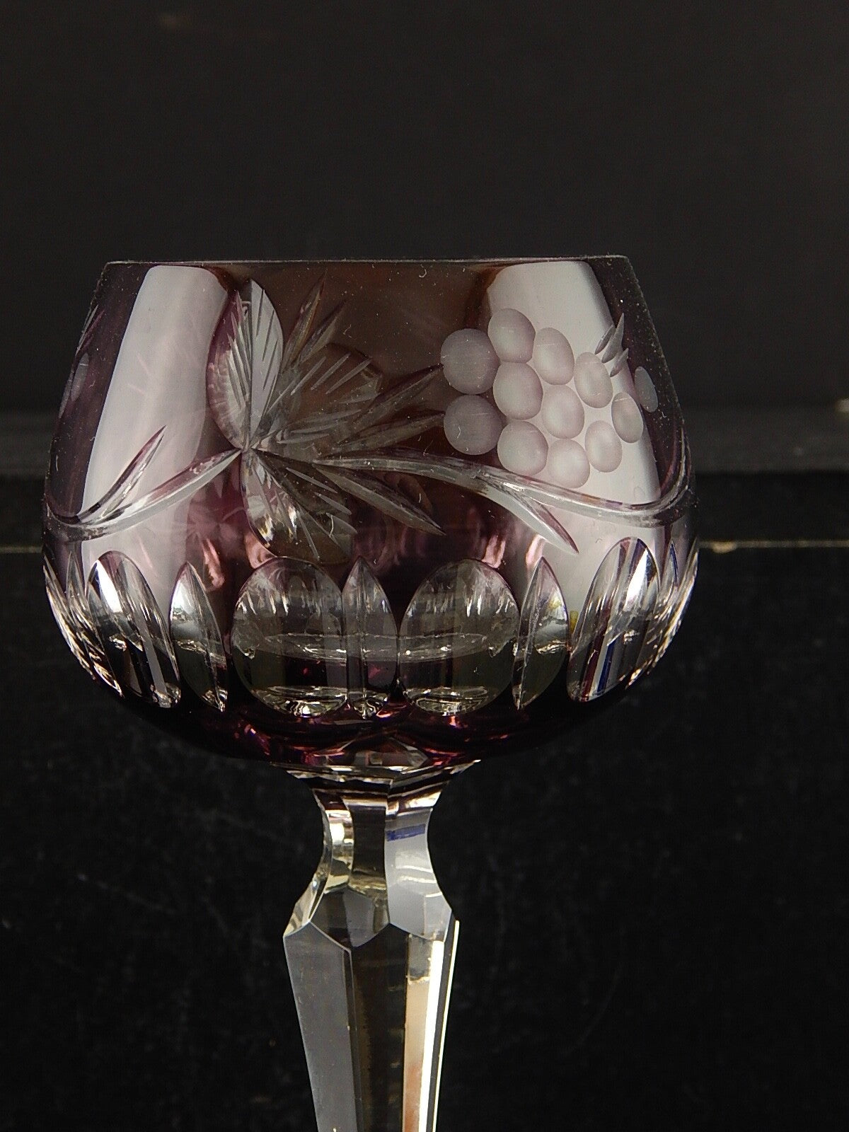 PREZIOSO VINTAGE BICCHIERE CALICE CRISTALLO BOEMIA MOLATO VIOLA