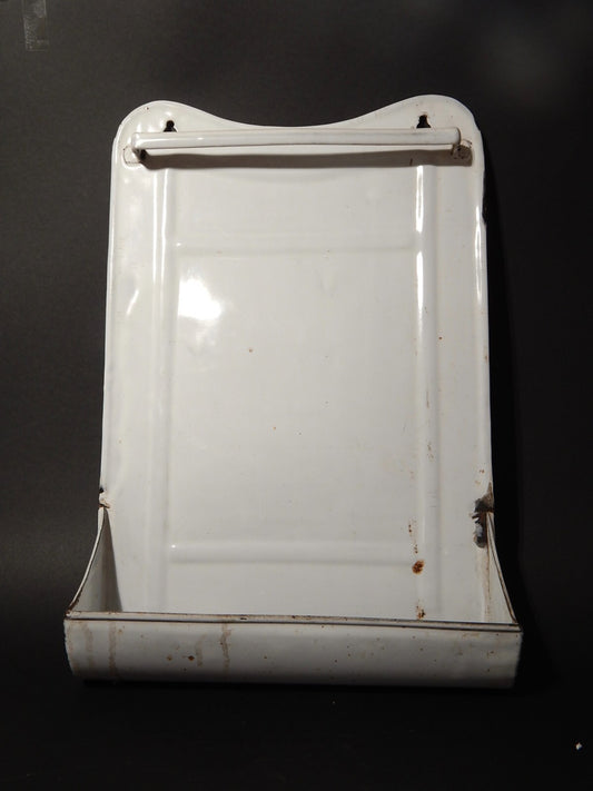 ANTICO PORTA MESTOLI CUCINA ANNI '30 LATTA SMALTATA PORCELLANATA BIANCA