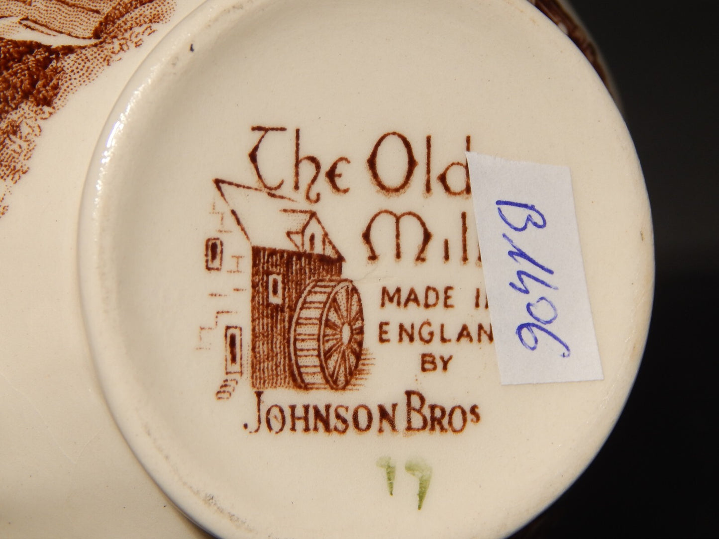 VINTAGE LATTIERA BRICCO SEMI PORCELLANA JOHNSON BROS THE OLD MILL STAMPA A MANO