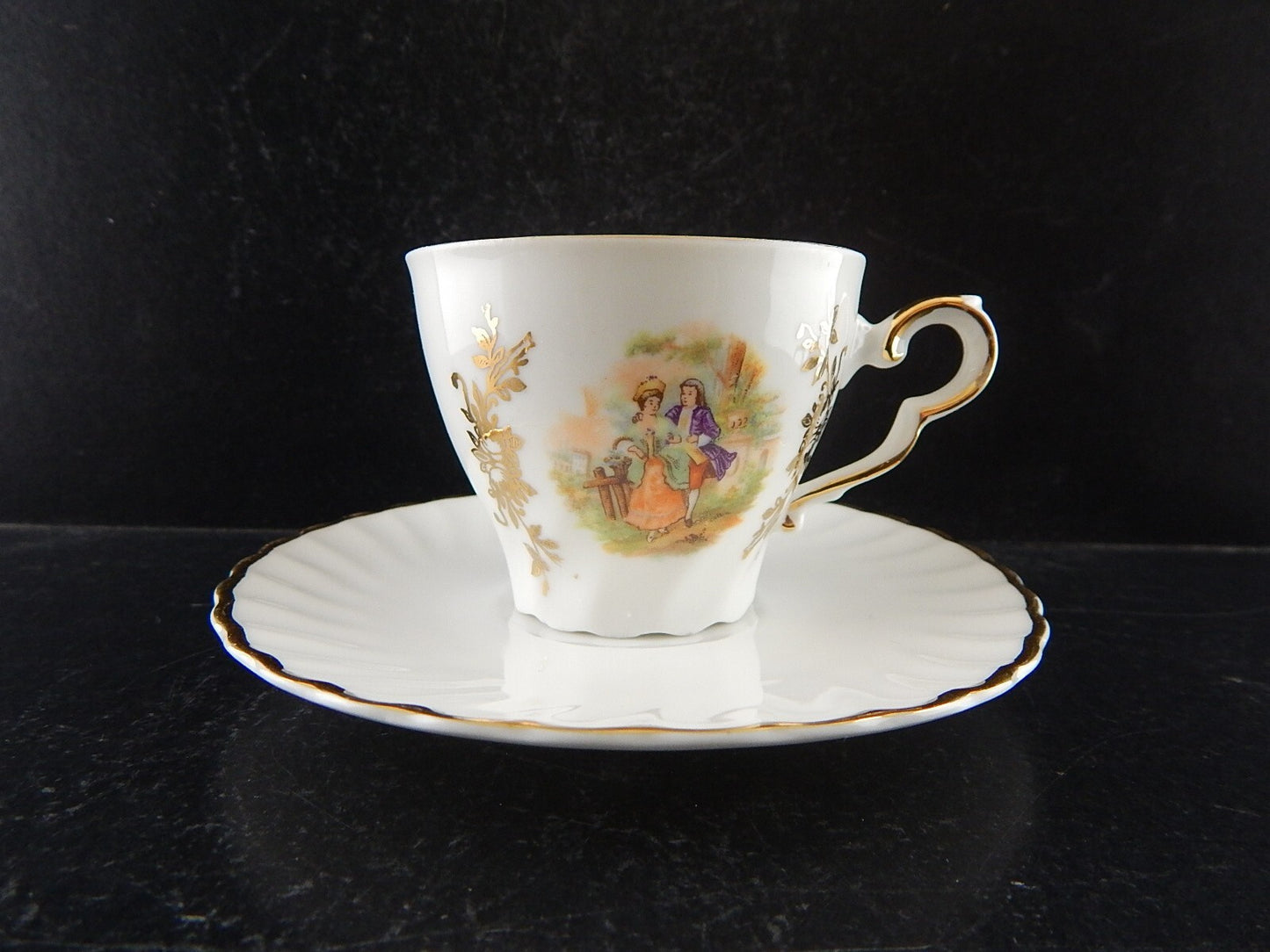 ANTICA TAZZINA CAFFE' PORCELLANA RHEINPFALZ BAVARIA SCENA GALANTE A236