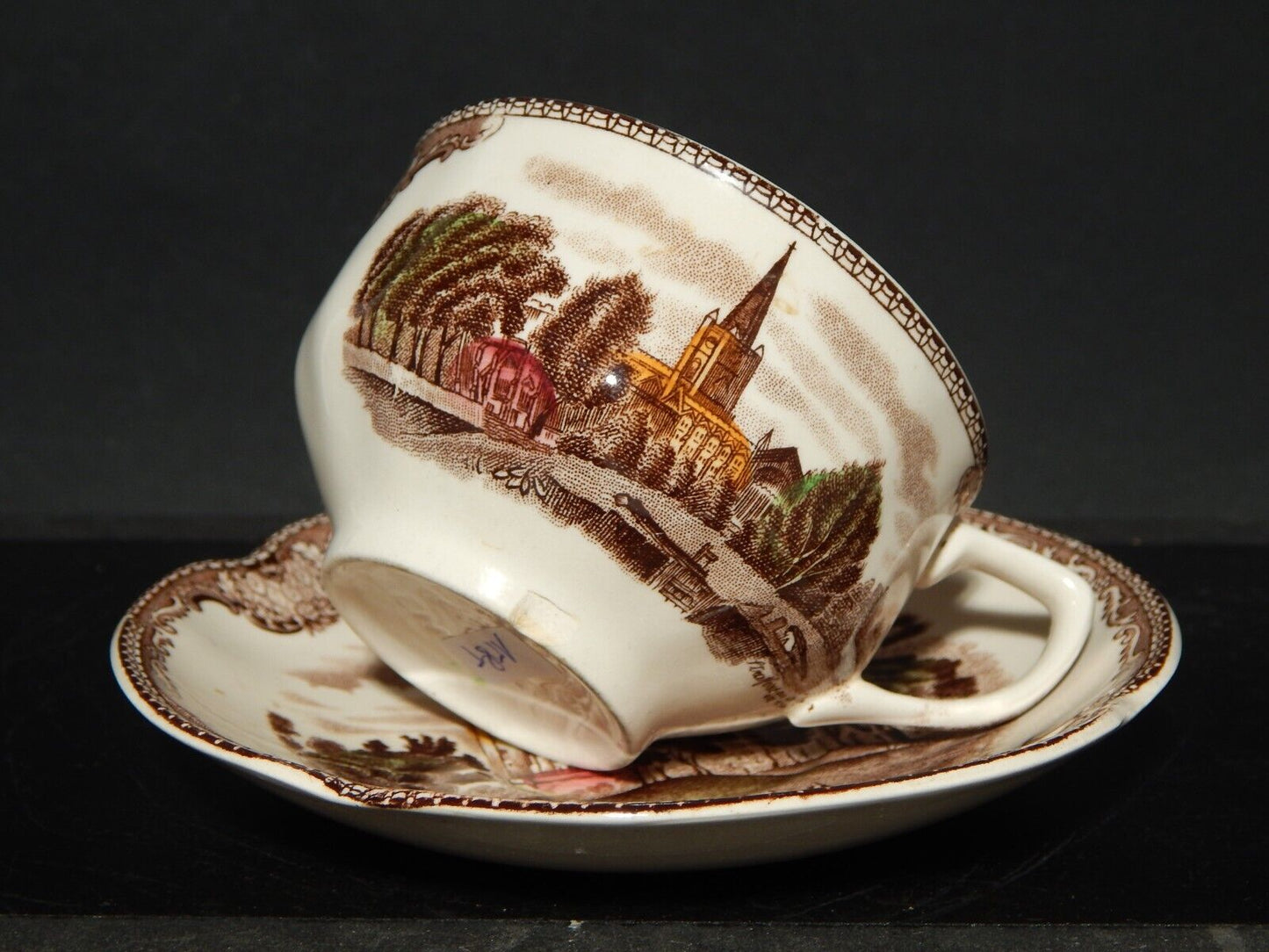 ANTICA TAZZA TE' PORCELLANA JOHNSON BROS OLD BRITAIN CASTLE MULTICOLOR DIFETTO