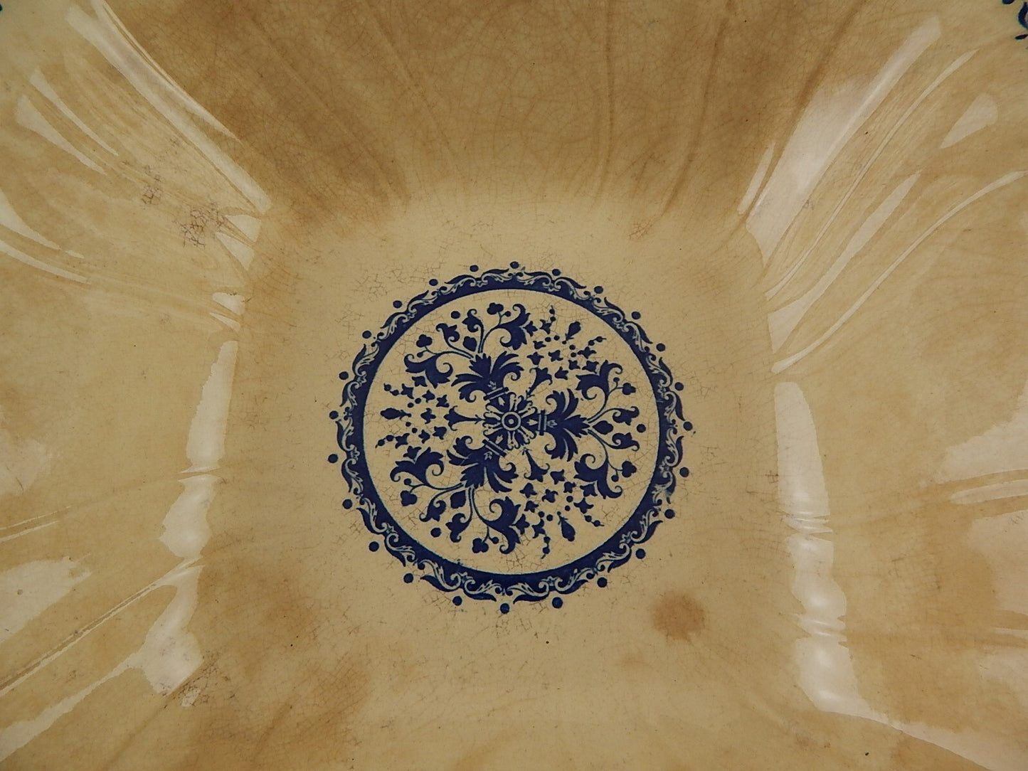 ANTICO 1875 CENTROTAVOLA CERAMICA PORCELLANA OPACA GIEN DECORO BLU ALLA ROUEN